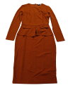 Allegra K シースドレス ボディコンワンピース 七分袖 ペンシルドレス ペプラム 通勤 ラウンドネック オフィス レディース カラメル L