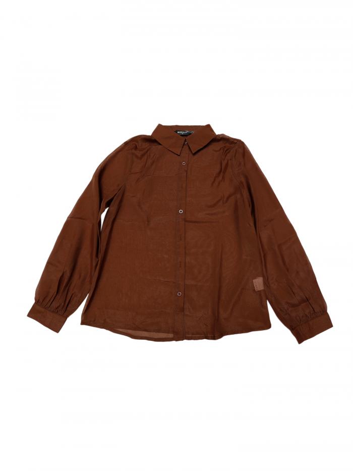 Allegra K 無地シャツ 長袖ブラウス トップス ボタンダウン シャツ メッシュシアー レディース ブラウン S