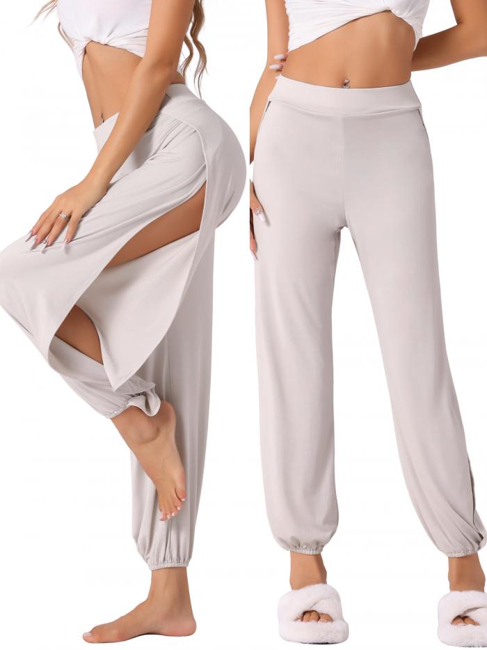 cheibear レディース ヨガ ハーレムパンツ サイドスリット ジョガー スポーツ ビーチ カバーアップ ワークアウト スウェットパンツ グレー L