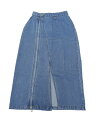 Allegra K レディース デニム ジッパー フロント スリット ロングスカート ポケット付き ジーンズスカート スカイブルー M