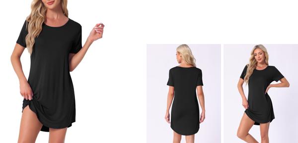 cheibear レディース スリープシャツ Tシャツ ドレス カラフル ストライプ 半袖 ナイトシャツ ナイトガウン 黒 M 2