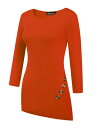 Allegra K チュニック トップス ロングtシャツ ボタン飾り カジュアル ストレッチ 七分袖 レディース オレンジ S
