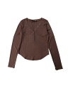 Allegra K レディース Vネック ボタントップス 長袖 フィット リブニット ヘンリーシャツ ブラウン M(4)