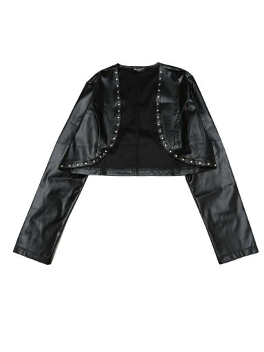Allegra K レディース PU 長袖 カジュアル パーティー ボレロ シュラッグ クロップド カーディガン ブラック S Allegra K レディース PU 長袖 カジュアル パーティー ボレロ シュラッグ クロップド カーディガン ブラック S