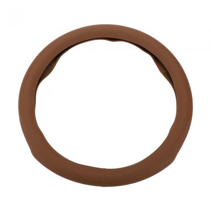 Hihaha 車用ステアリングホイールカバー / 車用フロントステアリングホイールアクセサリー / 丈夫なラウンド型レザー / 1個 ブラウン