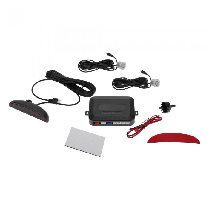 Motoforti ユニバーサルカーオート車両リバースバックアップレーダーシステムリバースパーキングセンサーアラームブザーリマインダー距離検出シルバートーン2パーキングセンサー