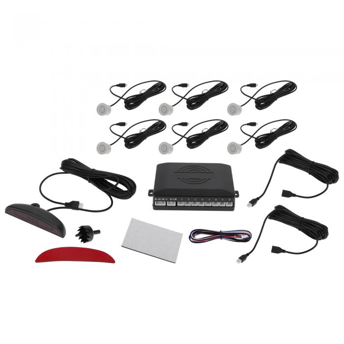 Motoforti ユニバーサルカーオート 車両 リバースバックアップレーダー システムリバースパーキングセンサーアラームブザーリマインダー距離検出シルバートーン6パーキングセンサー