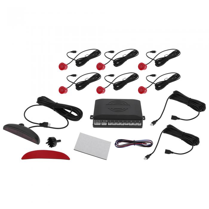 Motoforti ユニバーサルカーオート車両リバースバックアップレーダーシステムリバースパーキングセンサーアラームブザーリマインダー距離検出赤6パーキングセンサー