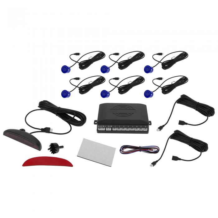 Motoforti ユニバーサルカーオート車両リバースバックアップレーダーシステムリバースパーキングセンサーアラームブザーリマインダー距離検出ブルー6パーキングセンサー