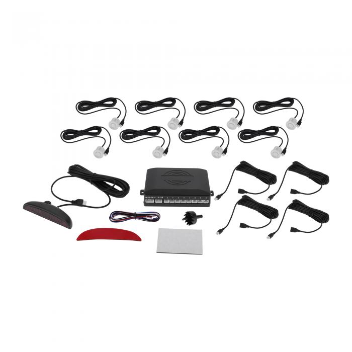 Motoforti ユニバーサルカーオート車両リバースバックアップレーダーシステムリバースパーキングセンサーアラームブザーリマインダーディスタンス検出ホワイト8パーキングセンサー