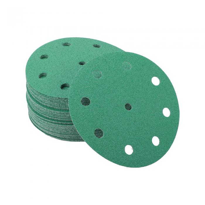 A ABSOPRO サンディングディスク 5インチ 9穴 80番目のラウンドフックアンドループサンドペーパーアルミニウムオキサイドミドリ50枚