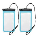VOCOSTE スマホ 防水バッグ 防水ケース 携帯 ストラップ付き 水中撮影 海 プール 温泉 水泳 通話 14x26.5cm 2個 空色