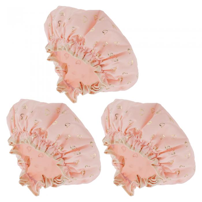 VOCOSTE シャワーキャップ ヘアキャップ 2層防水 繰り返し利用可能 お風呂 温泉 SPA 洗顔用 3個 桜色 ハート柄