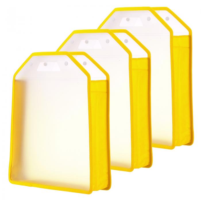 PATIKIL スク ラップブック用紙収納 3個セットの台形スク ラップブックオーガナイザー 取っ手付きのポータブル用紙収納オーガナイザー スク ラップブックファイル ビニール用紙 カードストック用 イエロー