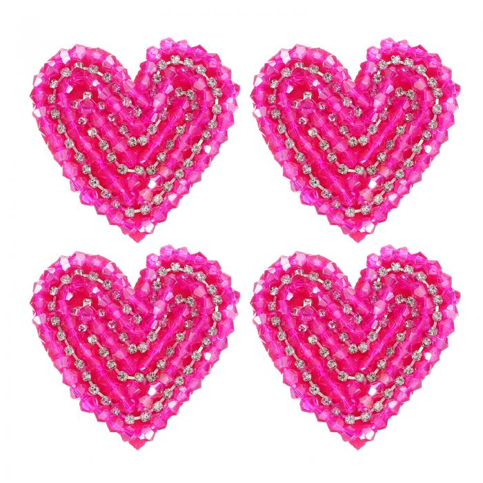 PATIKIL ハートラインストーンパッチ 4個ハートパッチアップリケパッチラインストーン アップリケグリッター水晶パッチシューズ服パンツバッグ帽子シャツ用 ローズレッド
