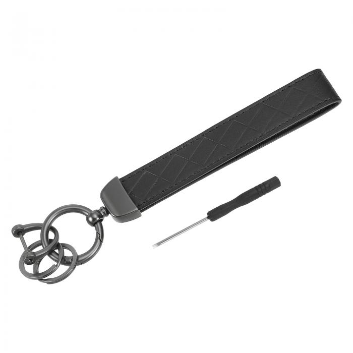 PATIKIL レザーリストレットキーチェーン キーチェーンホルダーキーフォブリ ストバンド 2つ キーリングと紛失防止Dリング付き 男性用女性用財布車キー用 黒/黒