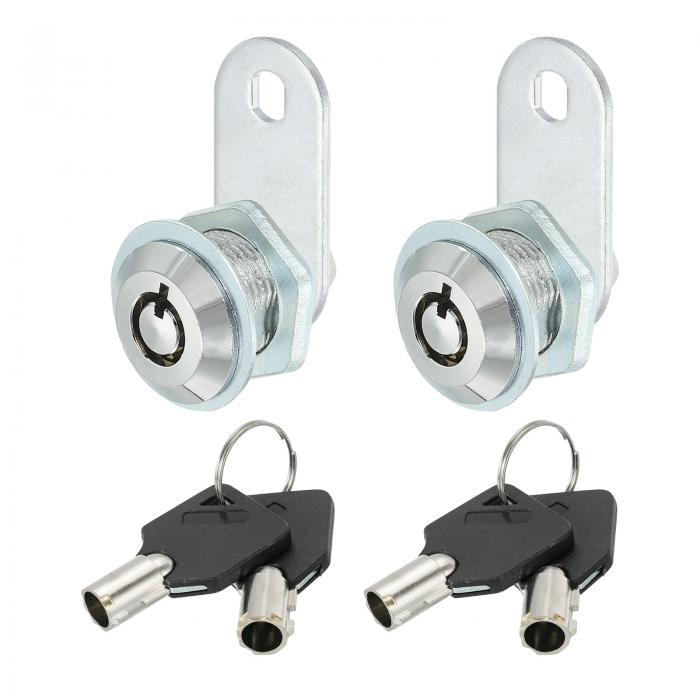PATIKIL キャビネットカムロック キー付き 2個入り 5/8"(16mm) キーが異なるカムロックシリンダー 亜鉛合金クロム引き出しロック チューブ状カム 引き出しキャビネット用 取り外し可能なキー