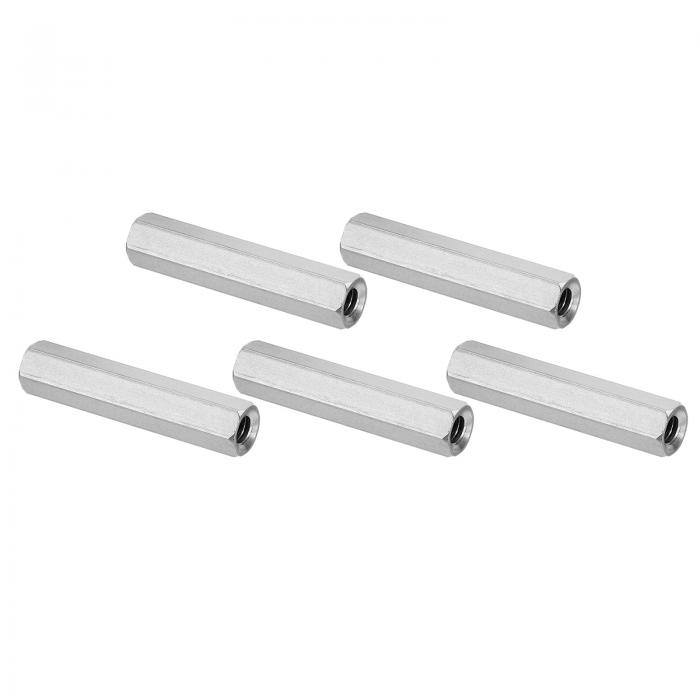 PATIKIL 1/4"-20 UNC 304ステンレス鋼六角結合ナット 5個2"長さ全ねじロッド結合ナットスタッディングコネクタファスナー シルバートーン