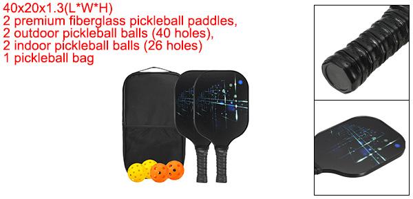 PATIKIL ピクルボールパドルセット USAPA承認済みのガラス繊維表面ピクルボールラケット クッショングリップ付き パドル2本 ピクルボール4個 キャリーバッグ1個 男性 女性向け 黒スターライト