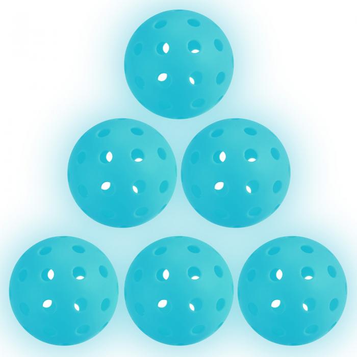 PATIKIL 蓄光ピクルボールボール 暗闇で光る40穴ピクルボール6個セット 屋外用ピクルボールボール メッシュバッグ付き 屋内外スポーツ用 ライトブルー
