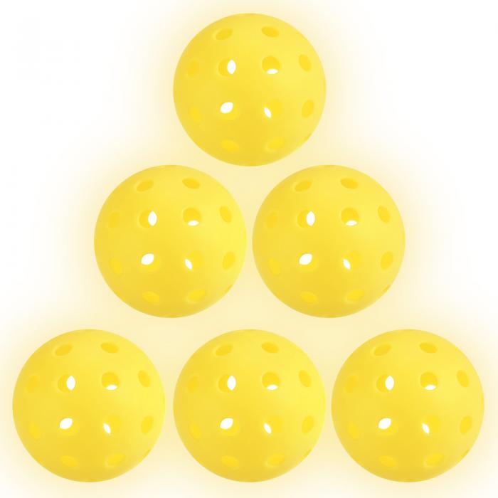 PATIKIL 蓄光ピクルボールボール 暗闇で光る40穴ピクルボール6個セット 屋内外スポーツ用メッシュバッグ付き イエロー