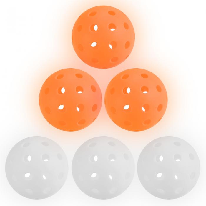 PATIKIL 蓄光ピクルボールボール 40穴暗闇で輝くピクルボール6個セット屋外ピクルボールボールメッシュバッグ付き屋内外スポーツ用 オレンジ ホワイト