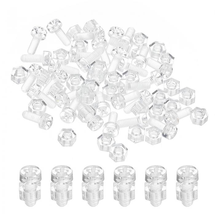 PATIKIL M3x8mm クリアアクリルネジと六角ナットキット 50セットPCプラスチックラウンドヘッドボルト 機械アクセサリー用 透明