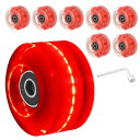 PATIKIL ローラースケートホイールセット 8個 58 mm 82A ライトアップスケートボード クルーザーホイールセット ベアリングトラ ックツールキット付き 屋外ダブルロースケート用 レッド