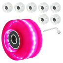 PATIKIL ローラースケートホイールセット 8個 58 mm 82A ライトアップスケートボード クルーザーホイールセット ベアリングトラ ックツールキット付き 屋外ダブルロースケート用 ピンク