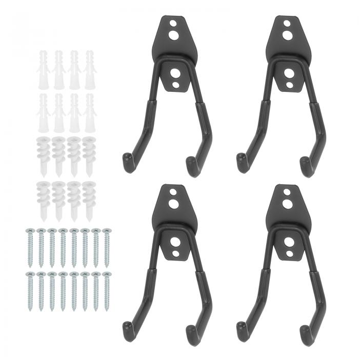 PATIKIL ガレージフック ヘビーデューティ 4個セット ユーティリティ収納フック 壁掛けフック バルクアイテム 自転車 はしご 庭用（黒） 65 x 68 x 110ミリメートル