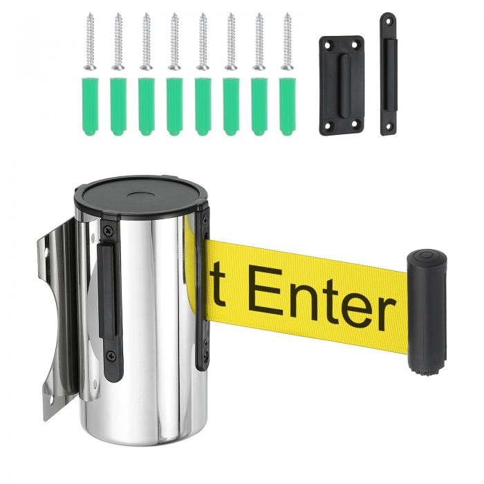 PATIKIL 固定壁掛け伸縮ベルトバリア 16.4フィート固定伸縮ベルトバリア 注意付きスチールケース付き ..