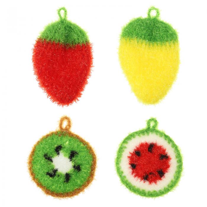 PATIKIL 食器用スクラバー 4セット ノンスクラッチクリーニングスポンジ 手編みのダブルインストール層..