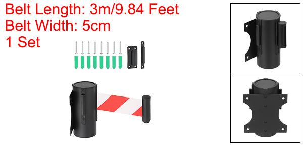 PATIKIL 固定壁掛け伸縮ベルトバリア 9.84フィートの固定伸縮ベルトバリア 鋼製ケース付き 人混み管理 小売店 スタジアム用 黒/レッド/ホワイト