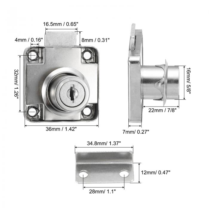 PATIKIL シリンダーキャビネットカムロック7/8"(22mm) 2本のキーが同じ合金鋼ツールボックスロック ファイル引き出しRVストレージロック交換セット用のキー付きセキュアメールボックスロック 黒色