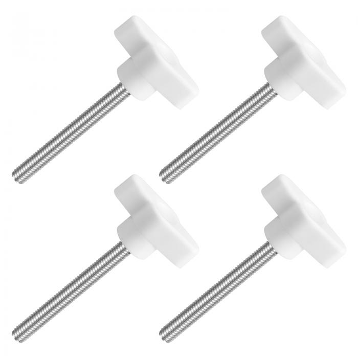 4個のティーウィングノブ親指ネジ M6 x 60mmクランピングネジノブメススレッド304ステンレススチールT字型親指ネジハンドル36mm直径 ハンド締めノブ交換用 ホワイト