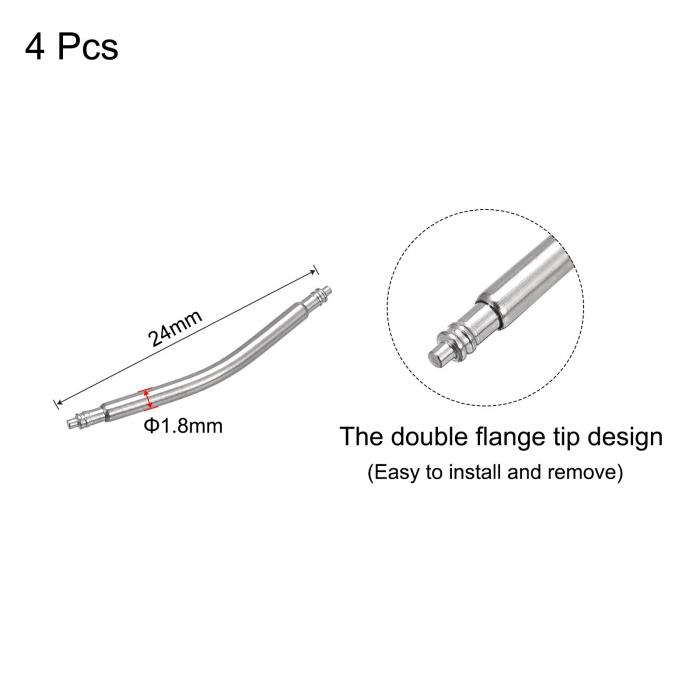 4個の時計バンドリンクピン スプリングバーピン1.8mm直径24mm長 時計バンドストラップ用のステンレススチールダブルフランジエンドピン