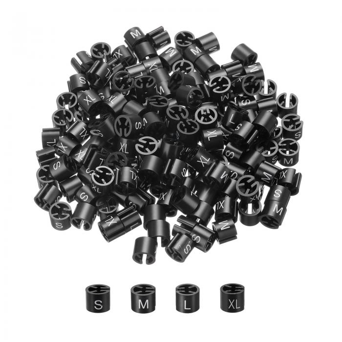 衣類ハンガーマーカー S/M/L/XL サイズタグ 3 mm ロッド用 ブ ラ ック ガーメント クロージング カラーコーディング 200個