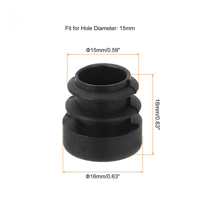 76個の丸形プラスチックプラグ チュービングエンドキャッププラグ 15mm(0.59")家具脚パイプインサート 椅子 ソファ テーブル 棚用のグライド保護 ブ ラッ ク [3]