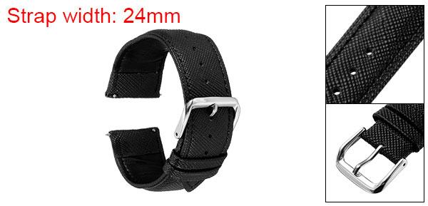 本物のレザーウォッチバンド 24mm 薄い粒子交換用牛革ストラップ エレガントな女性用メンズウォッチストラップ ステンレスバックルクラスプ付き クラシックスマートウォッチ用 ブ ラ ックシルバートーン