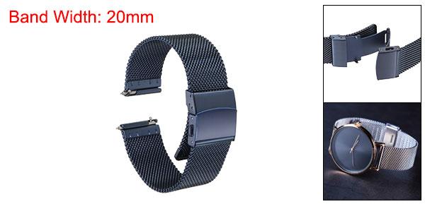 ステンレススチールメッシュウォッチバンド 20mm幅 1.8mm厚 クイックリリースメタルウォッチストラップ 調節可能な折りたたみクレスプ 男性 女性用 ブルー