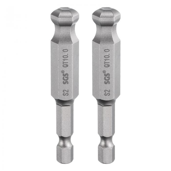 2個のボールエンド六角スクリュードライバービット10mm（H10）先端1/4