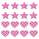 スターハートチェック柄アイロン接着パッチ ピンク 刺繍バッジガーメントセット ジャケット デニムパッチコレクション 服 ドレス 帽子 ジーンズ DIYアクセサリー用 16個