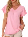 cheibear レディース スリープシャツ Tシャツ 半袖 ソフトニット Vネック フリル パジャマ トップス ピンク L