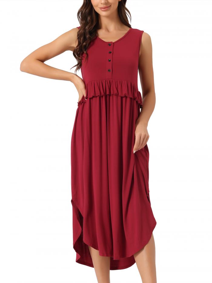 cheibear レディース フリル ナイトシャツ マタニティ ノースリーブ スリープシャツ プリーツ ルーズ ナイトガウン ブルゴーニュ S