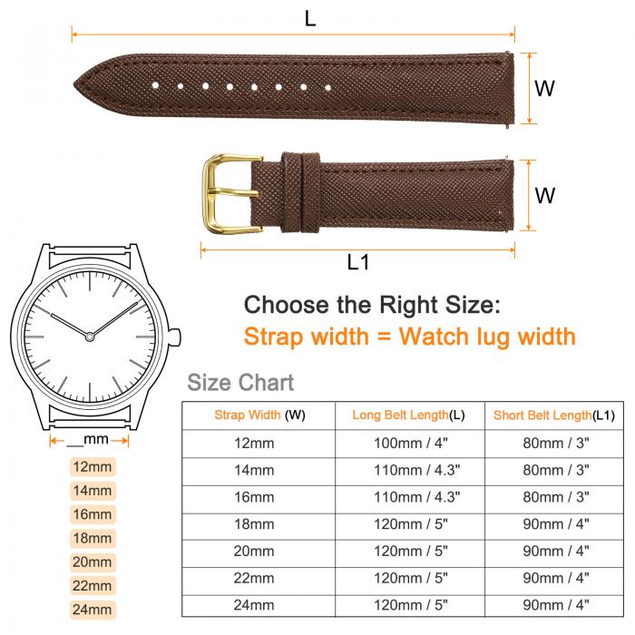 本物のレザーウォッチバンド 20mm 薄い粒子交換用牛革ストラップ エレガントな女性用メンズウォッチストラップ ステンレスバックルクラスプ付き クラシックスマートウォッチ用 ブ ラウン ゴー ルドトーン