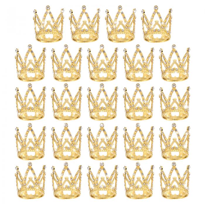 24個のミニクラウンケーキトッパー 合金製のクイーンプリンセスリトル金クラウンティアラ カップケーキ..