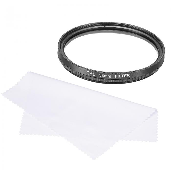 58mm 円偏光フィルター ダブルサイドマルチレイヤーコーティング偏光フィルター カメラレンズ用クリーニングクロス付き