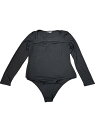 Allegra K ボディスーツ レディース リブニット カットアウトフロント 長袖 クルーネック ボディコン レオタード トップス ブラック S