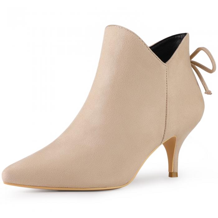 Perphy 女性用ポインテッドトゥボウキトゥンヒールアンクルブーティ ベージュ 26.5cm