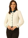 Allegra K 丸襟ブラウス シャツ オフィス ビジネス 長袖 ボタン トップス 春 秋 レディース アプリコット M